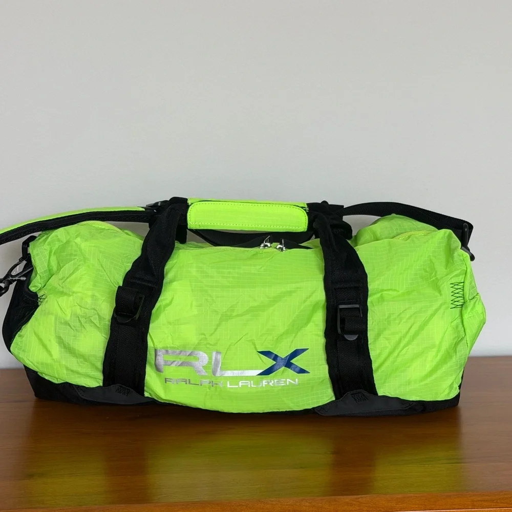 RLX Ralph Lauren Neon Green and Black Sport Packable Duffel Lightweight Bag